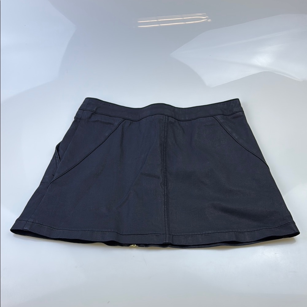 Reiss Black Ruth Coated Denim Zip Up Mini Skirt N279-21 - Picture 4 of 7